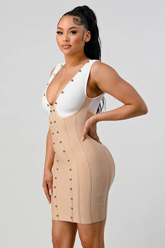 Stunning beads contrast color sexy bandage dress Athina