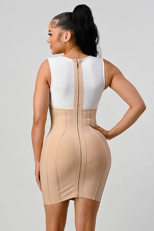 Stunning beads contrast color sexy bandage dress Athina