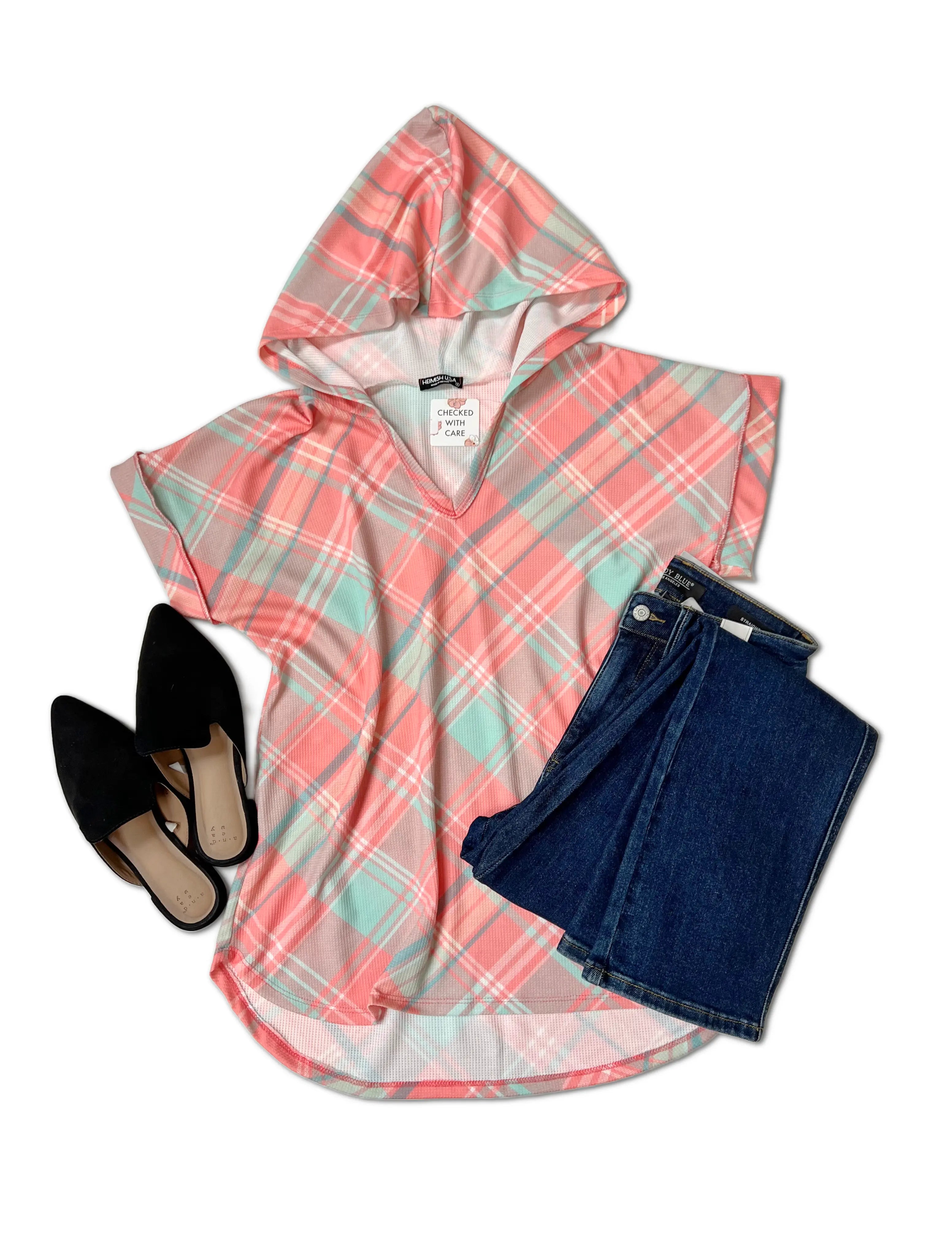 Summer Plaid Short Sleeve Hoodie Boutique Simplified