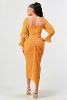 Summer solid yellow long sleeve chiffon dress Athina