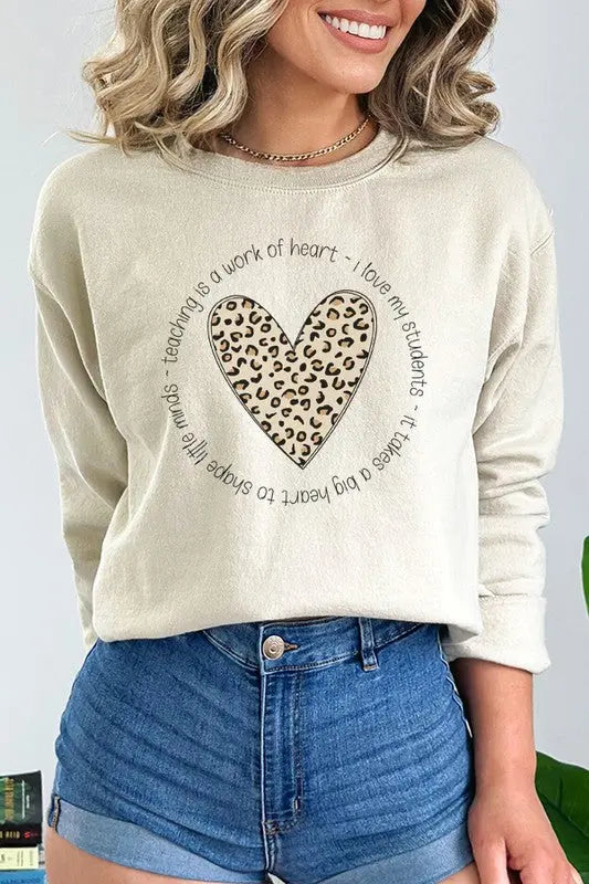 Teaching is a Work of Heart Leopard Sweatshirt Cali Boutique