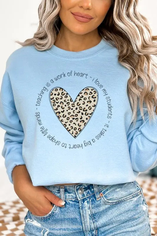 Teaching is a Work of Heart Leopard Sweatshirt Cali Boutique