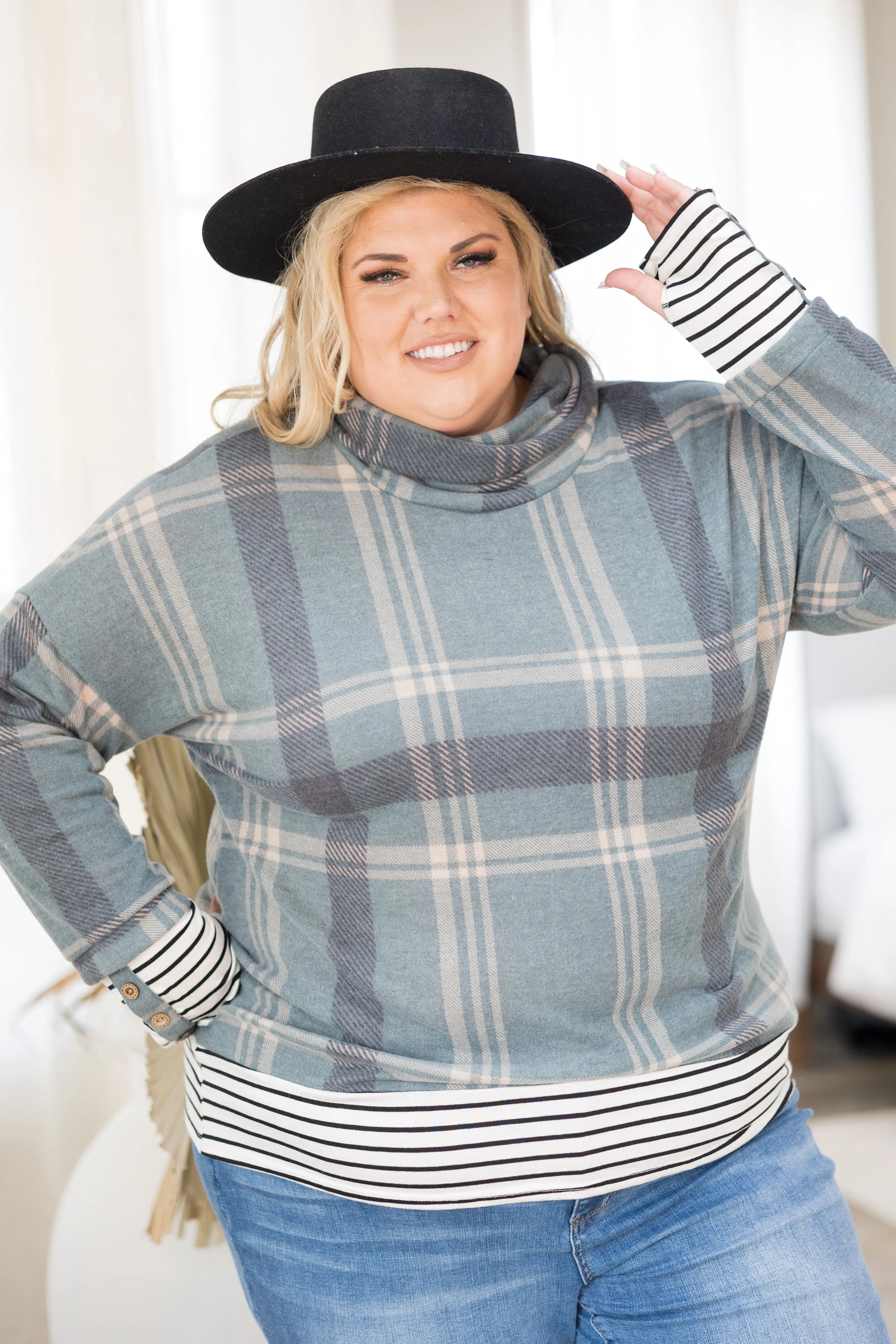 Teal Me About It Plaid Thumbhole Tunic Boutique Simplified