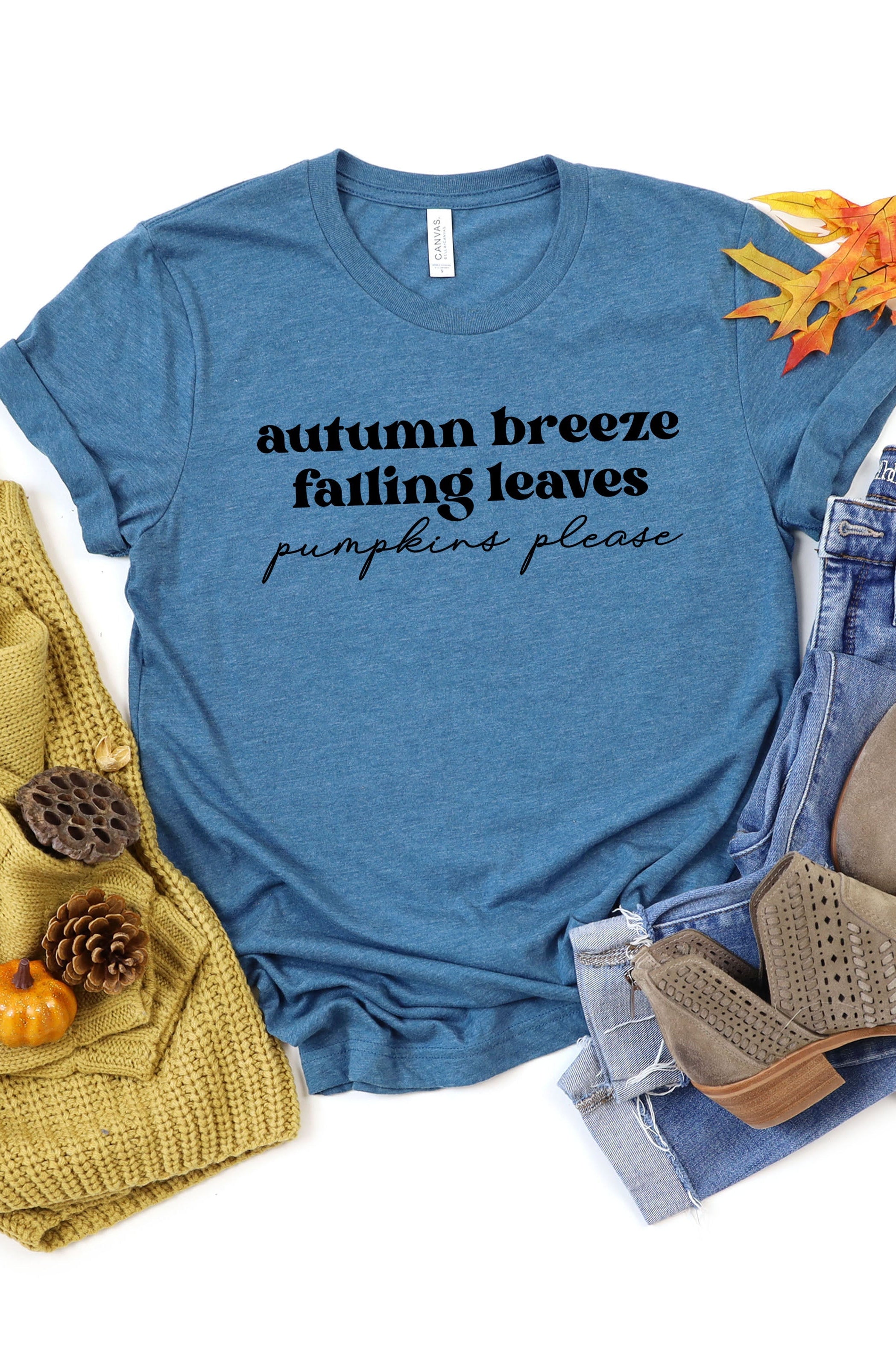 Autumn Breeze Falling Leaves | Short Sleeve Crew Neck Olive and Ivory Retail