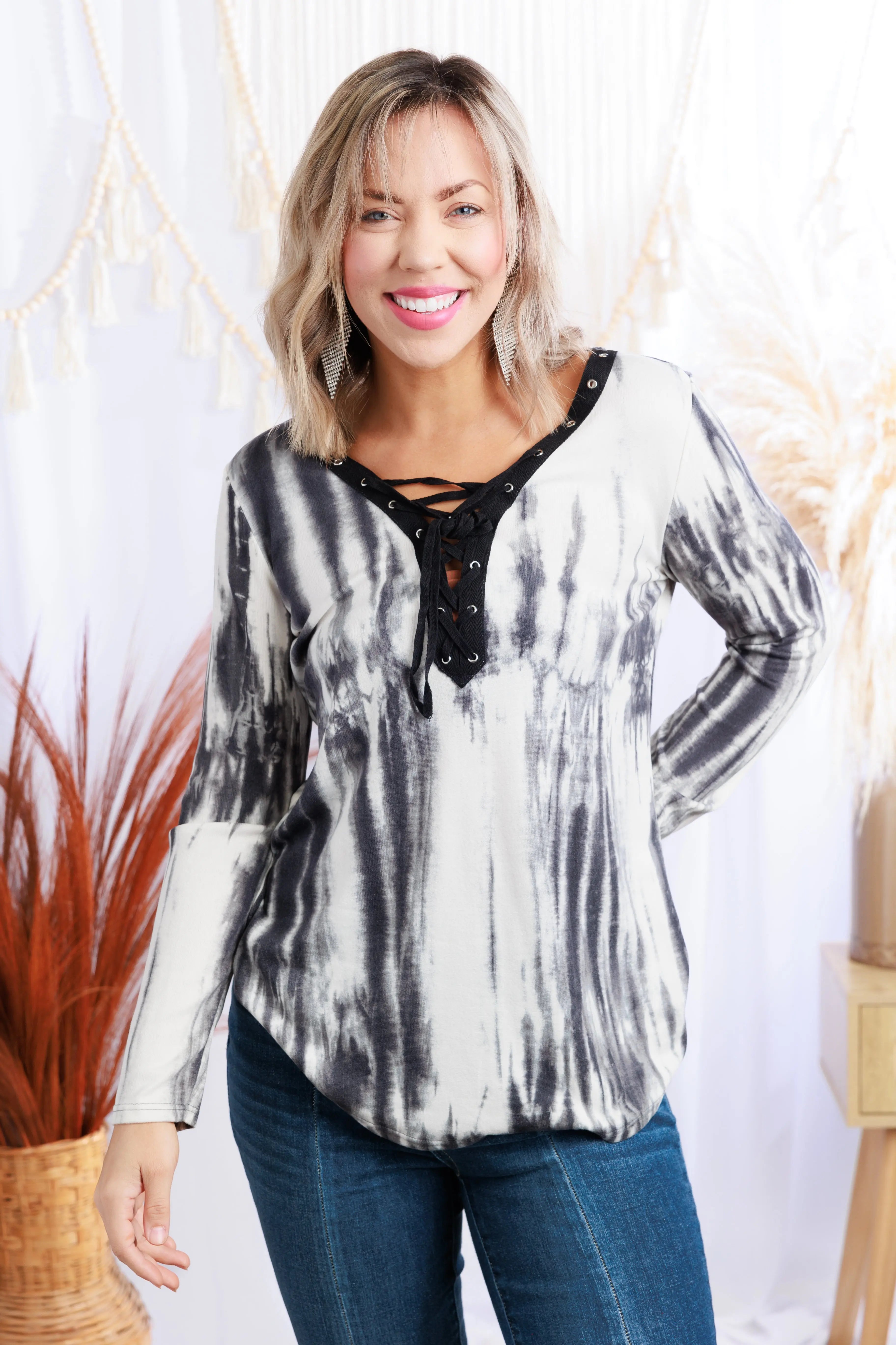 Tie Dye & Eyelet Long Sleeve Boutique Simplified