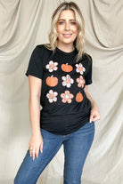 Pumpkin Flower Print Graphic Tee Kiwidrop