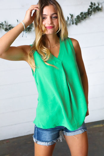 Green Banded V Neck Sleeveless Top Haptics