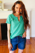 Feel Your Best Green Baby Waffle Henley Neckline Top Zenana