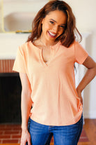 Feel Your Best Orange Baby Waffle Henley Neckline Top Zenana