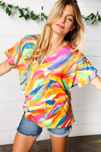 Watercolor Paint Strokes V Neck Top Haptics