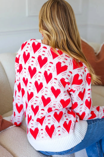 True Hearts Ivory & Red Heart Oversized Sweater Haptics