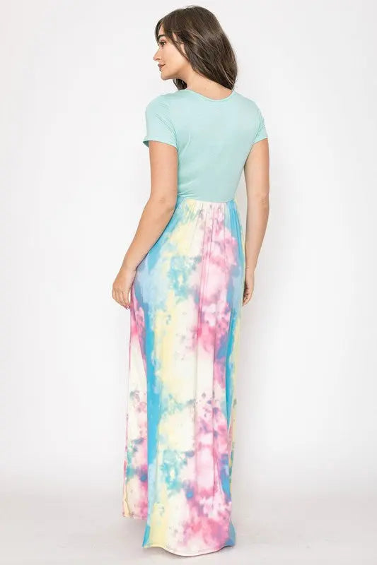 Two Tone Tie Dye Maxi Dress EG fashion