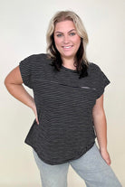 Cotton Bleu Striped Casual Top With Contrast Pocket Detailed Kiwidrop