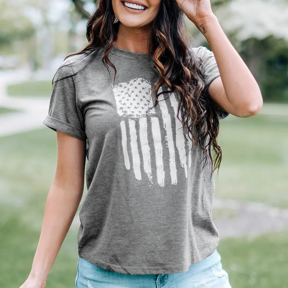 US Flag Graphic Cuffed Sleeve Tee Casual Chic Boutique