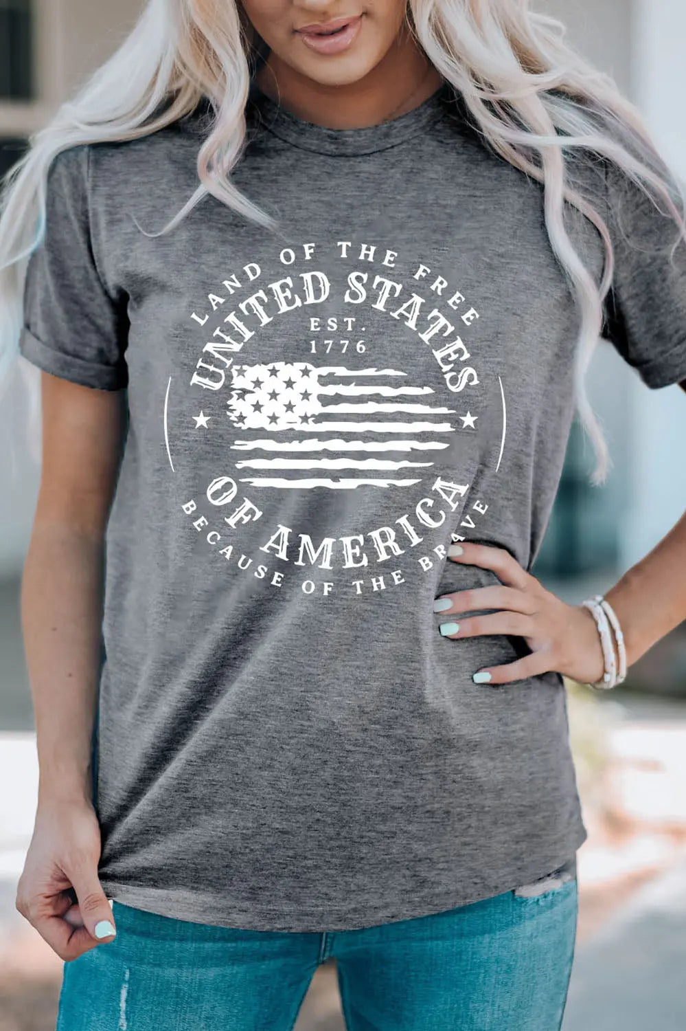 US Flag Graphic Short Sleeve Tee Trendsi