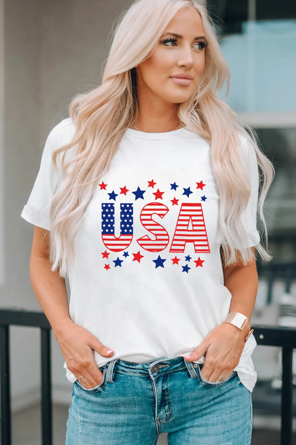 USA Star and Stripe Graphic Tee Trendsi