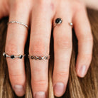 4 Piece Silver Black Stone  Stacking Dainty Open Knuckle Ring set The Colourful Aura