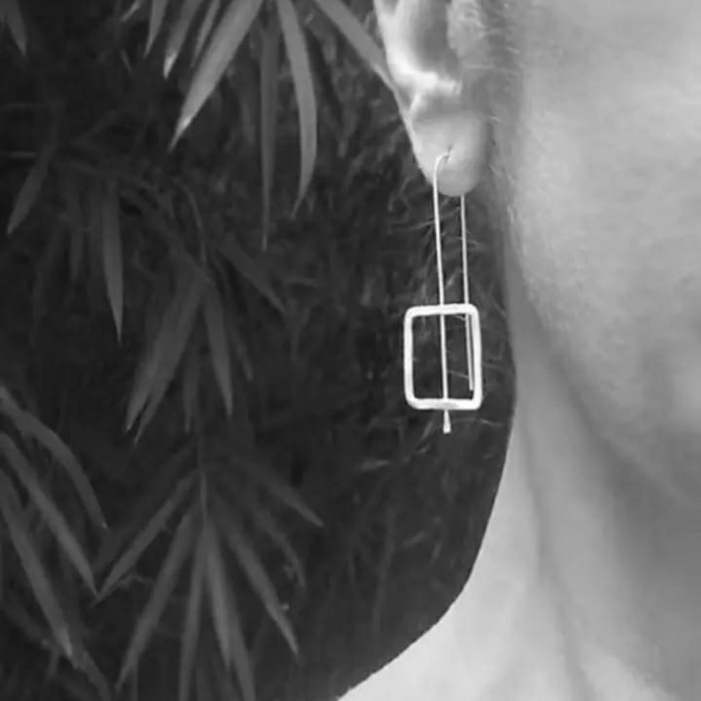 Retro Hammered Square Shape Quirky Geometric Punk Ear Hook Drop Earrings The Colourful Aura