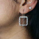 Retro Hammered Square Shape Quirky Geometric Punk Ear Hook Drop Earrings The Colourful Aura