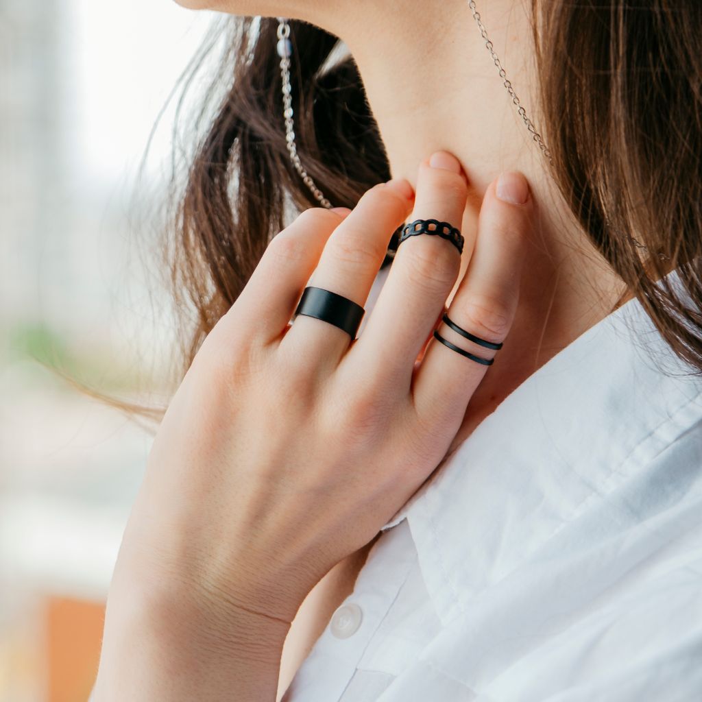 3 Piece Adjustable Wide Band Silver Cuff Resizable Boho Ring set The Colourful Aura