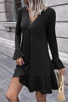 V-Neck Flounce Sleeve Ruffle Hem Mini Dress Trendsi