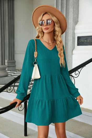 V-Neck Long Sleeve Mini Dress Trendsi