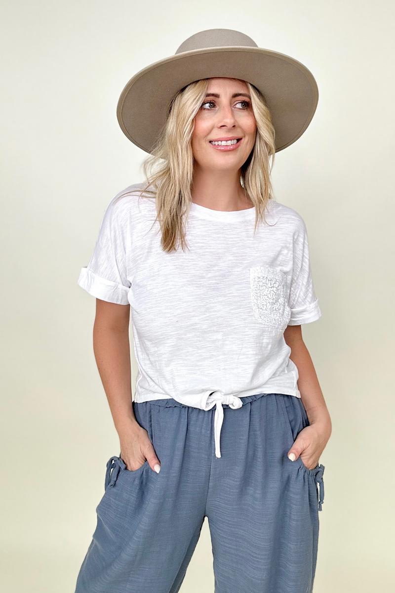 Gigio Cropped T-Shirt with Sequin Pocket and Tie Front Kiwidrop
