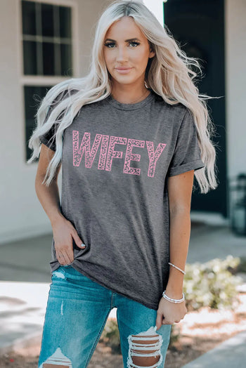 WIFEY Leopard Graphic Short Sleeve Tee Casual Chic Boutique