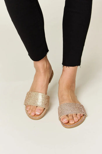 WILD DIVA Rhinestone Open Toe Flat Sandals Trendsi