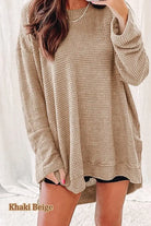 Waffle Knit Drop Sleeve Side Slits Oversized Top EG fashion