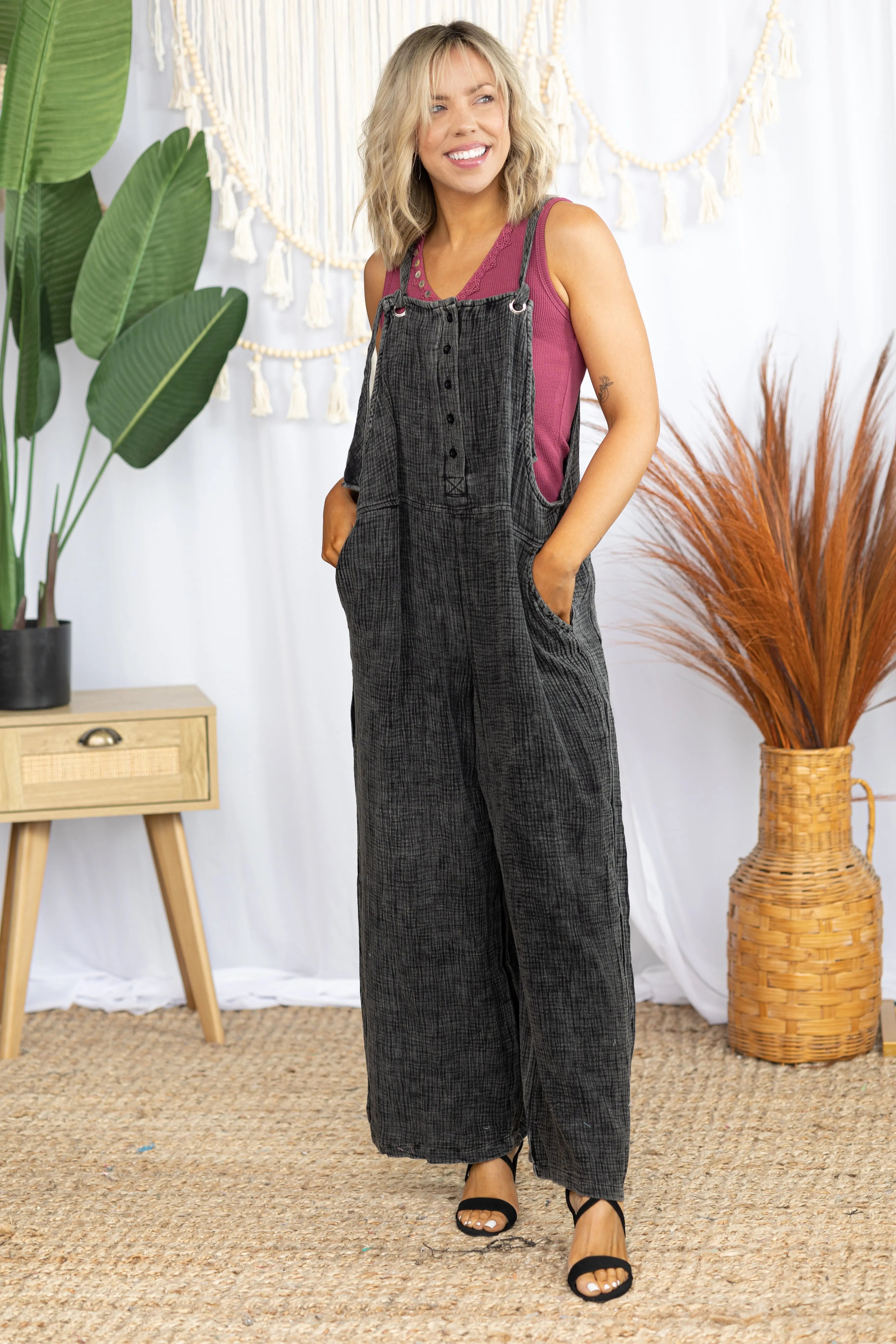 We're Jammin' Mineral Washed Overalls Boutique Simplified