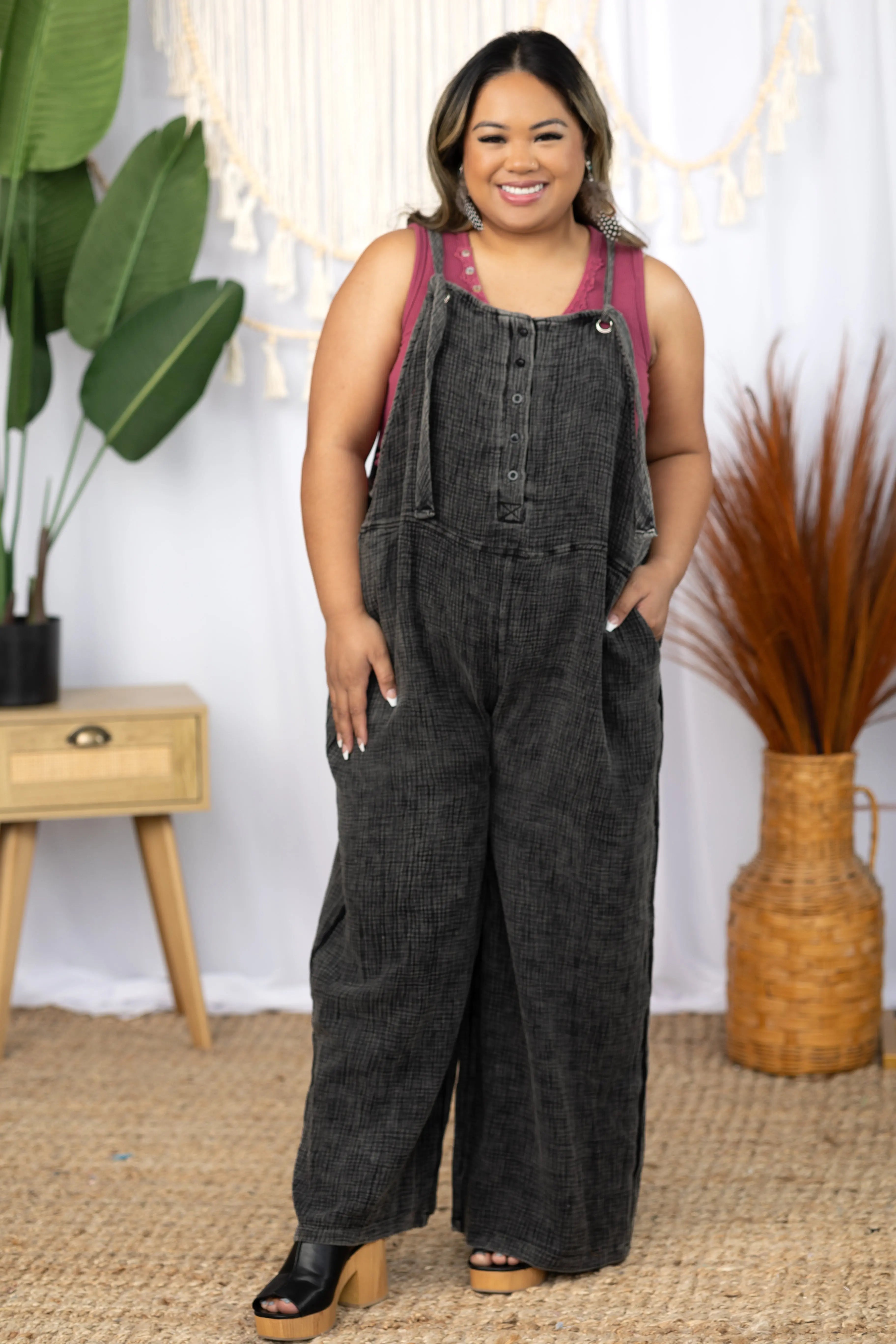 We're Jammin' Mineral Washed Overalls Boutique Simplified