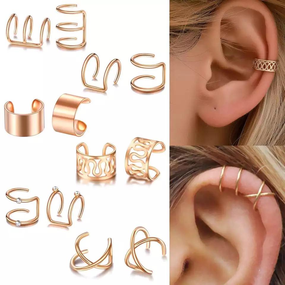 12 & 6 Piece Gold Adjustable Wire No Piercing Everyday Cartilage Helix Ear Cuff The Colourful Aura