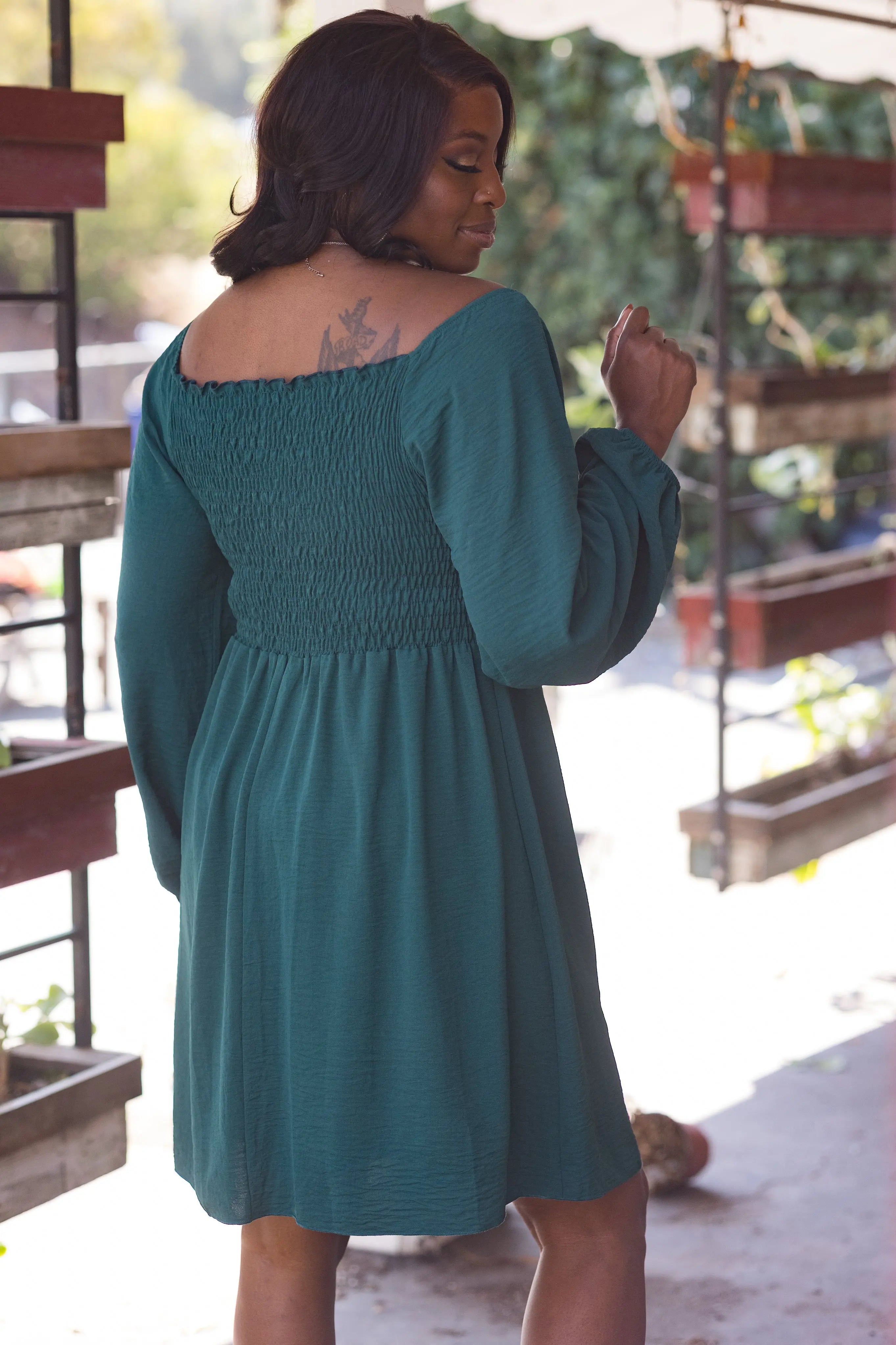 Winter Green Smocked Dress Boutique Simplified