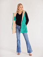 Women's Medium-length Zip Up Hooded Reversible Vest Jacket Coat HWWV885QTQ Casual Chic Boutique