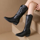 Women's Embroidery Western Boots Mid Calf Pointed Toe Autumn Winter Fashionella