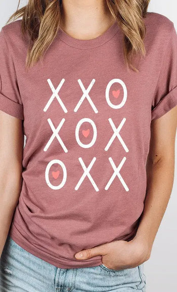 XOXO Heart Tic Tac Toe Valentines Day Graphic Tee Kissed Apparel