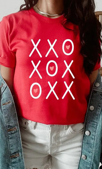 XOXO Heart Tic Tac Toe Valentines Day Graphic Tee Kissed Apparel