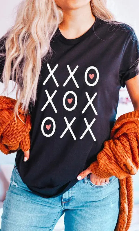 XOXO Heart Tic Tac Toe Valentines Day Graphic Tee Kissed Apparel