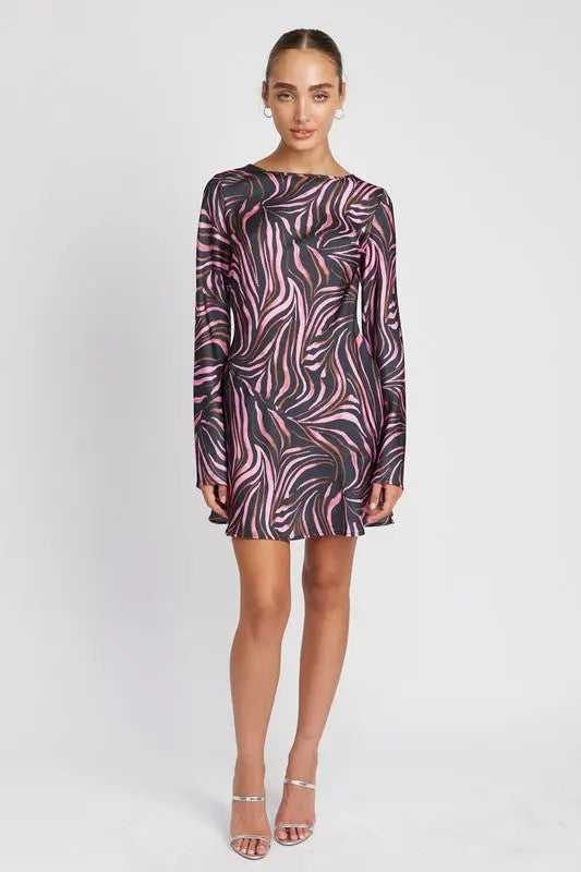 ZEBRA PRINT MINI DRESS WITH LACED UP BACK Emory Park