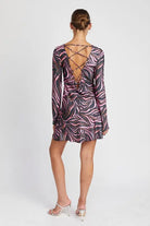 ZEBRA PRINT MINI DRESS WITH LACED UP BACK Emory Park