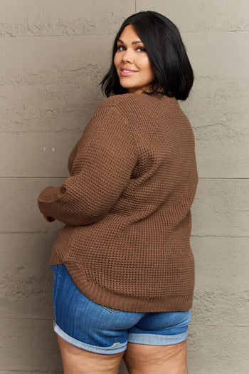 Zenana Breezy Days Plus Size High Low Waffle Knit Sweater Trendsi