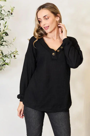 Zenana Buttoned Long Sleeve Blouse Trendsi