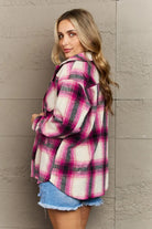 Zenana By The Fireplace Oversized Plaid Shacket in Magenta Trendsi