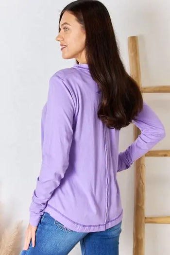 Zenana Exposed Seam Thumbhole Long Sleeve Top Trendsi