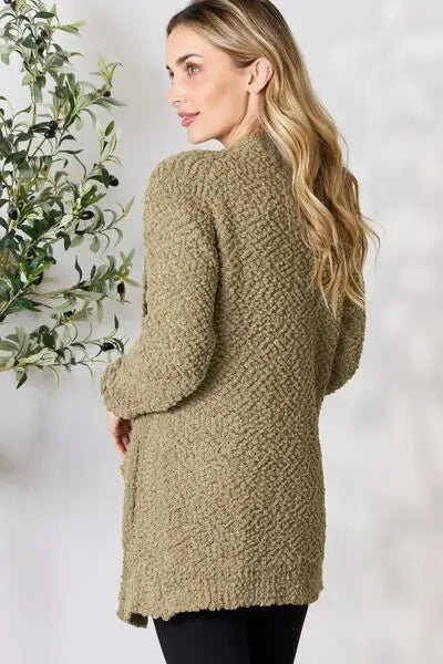 Zenana Falling For You Full Size Open Front Popcorn Cardigan Trendsi