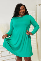 Zenana Full Size Long Sleeve Flare Dress with Pockets Trendsi