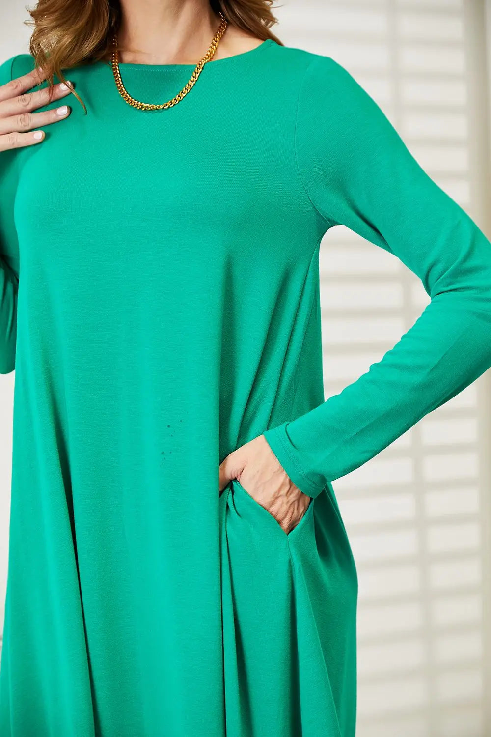 Zenana Full Size Long Sleeve Flare Dress with Pockets Trendsi
