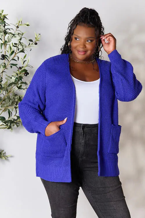 Zenana Full Size Waffle-Knit Open Front Cardigan Trendsi