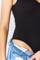 Zenana Microfiber Notched Sleeveless Bodysuit Trendsi